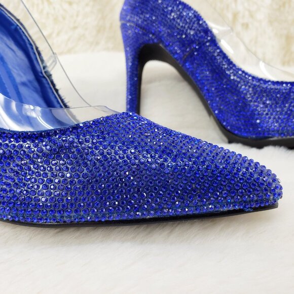 Size 5.5 and &.7.5 Only Left Blue Rhinestone High Heel Illusion Pump Shoe - Picture 10 of 17